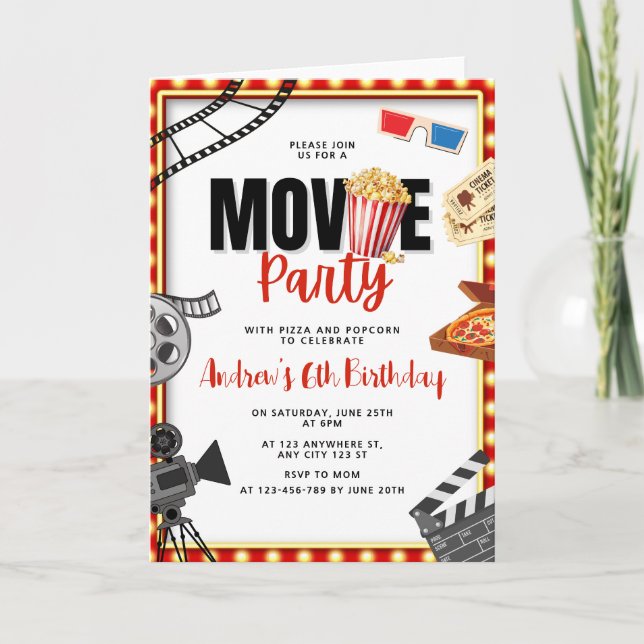 Nuit de cinéma Invitation d'anniversaire, Fête de  (Devant)