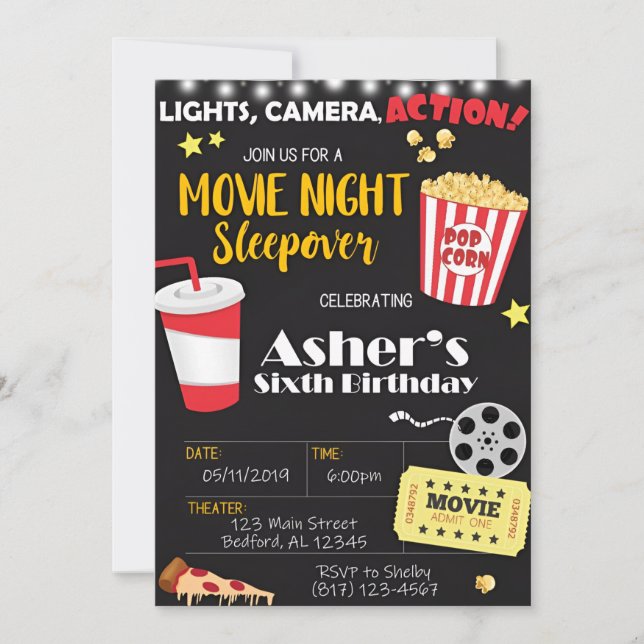 Nuit de cinéma Invitation d'anniversaire | Movie P (Devant)