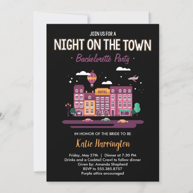 Nuit en ville Bachelorette Party Invitation (Devant)
