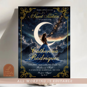 Nuit étoile Dusty Sweet sixteen bleu Invitation