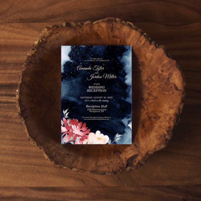 Nuit étoile Floral Mariage Réception Invitation (Créateur téléchargé)