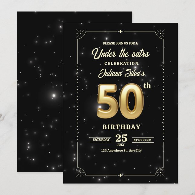 Nuit étoilée Invitation anniversaire, 50e annivers (Devant / Derrière)