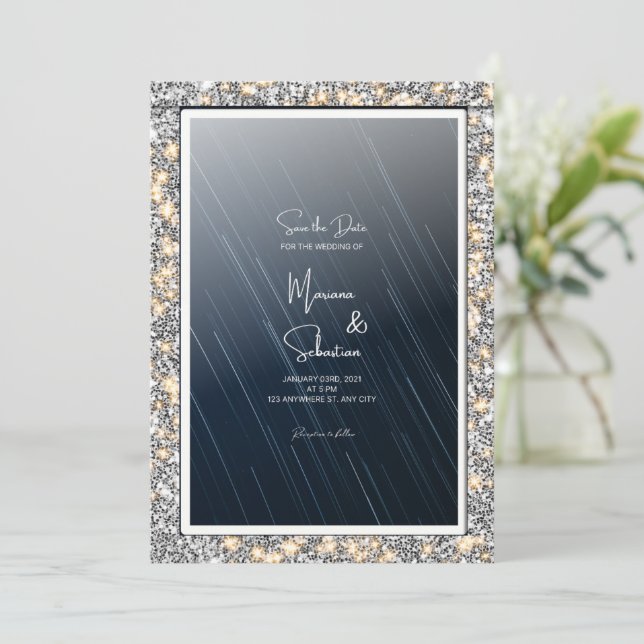 Nuit étoilée la carte de mariage SAVE THE DATE (Debout devant)