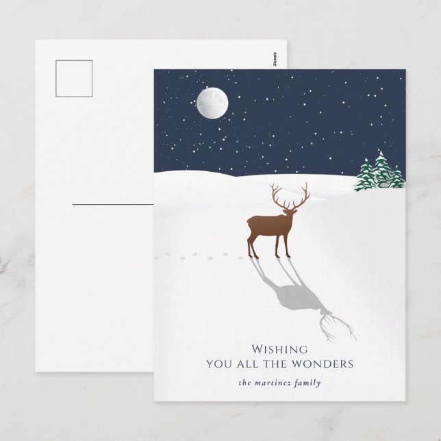 Nuit paisible Carte de Noël Merveilles Cerf Étoile (Devant / Derrière)