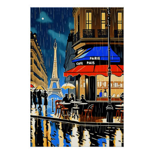 Nuit pluvieuse à Paris : Poster Café Vintage