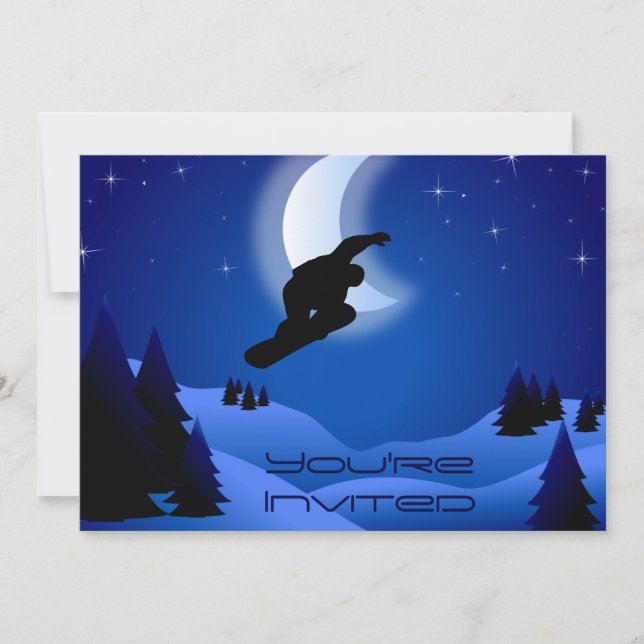 Nuit Snowboard Montagne Anniversaire Invitation (Devant)