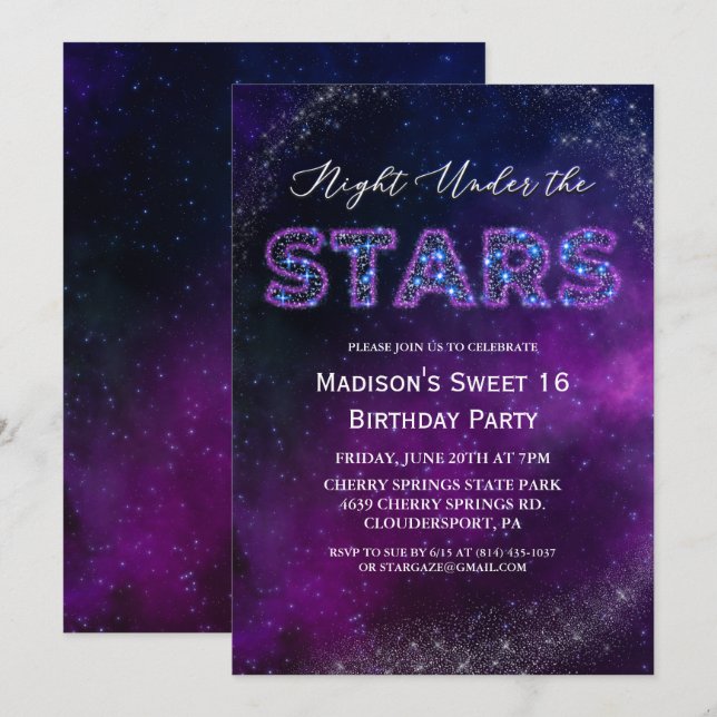 Nuit sous les étoiles Anniversaire Invitation (Devant / Derrière)
