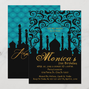 Nuits arabes, invitation d'anniversaire Turquoise
