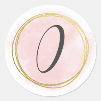 Number 0 Zero Monogram Blush Pink Watercolor Gold  Classic Round Sticker
