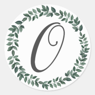 Number 0 Zero Monogram Minimalist Botanical Wreath Classic Round Sticker