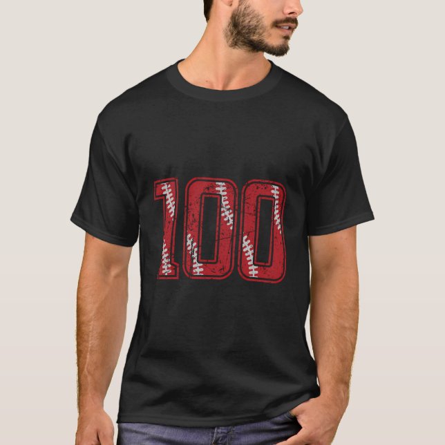 Number 100 Distressed Baseball Jersey Number T-Shirt (Front)