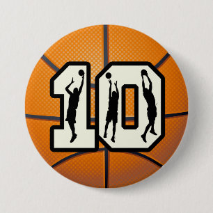 Number 10 Basketball and Players 3 Inch Round Button