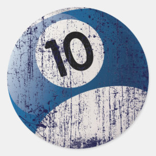 NUMBER 10 BILLIARDS BALL - ERODED STYLE CLASSIC ROUND STICKER