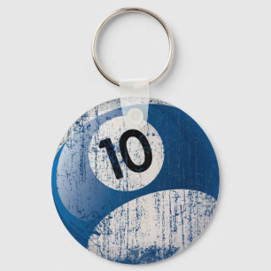 NUMBER 10 BILLIARDS BALL - ERODED STYLE KEYCHAIN