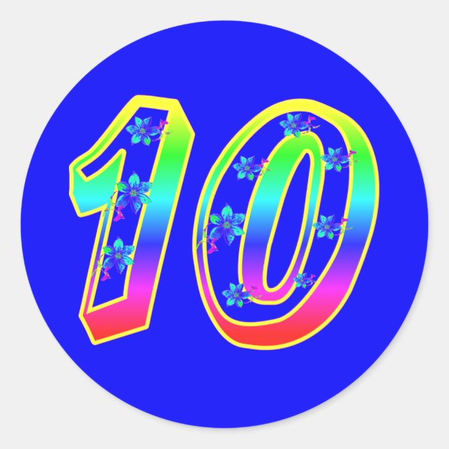 Number 10 Birthday Party Flower Stickers (Front)