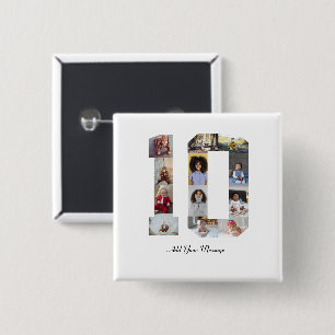 Number 10 Photo Collage 2 Inch Square Button