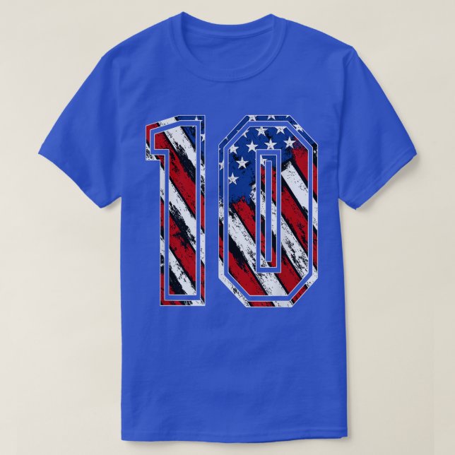 Number 10 Red White and Blue American Flag 10 Jers T-Shirt (Design Front)