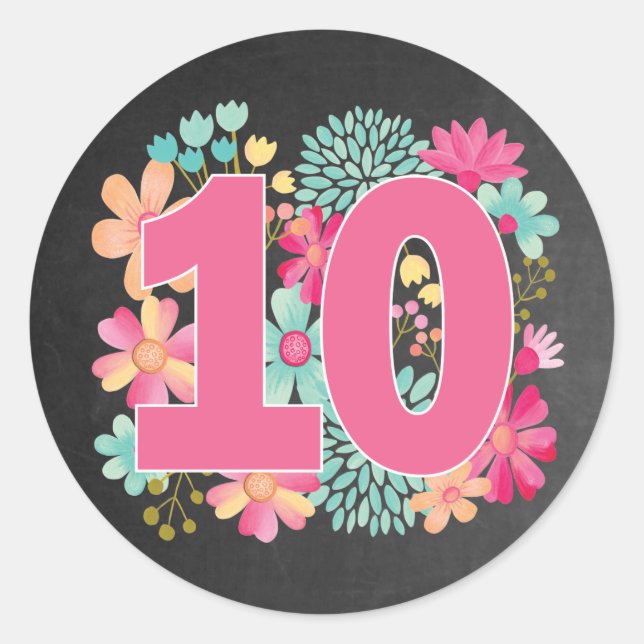 Number 10 Tenth Birthday Anniversary Party Classic Round Sticker (Front)