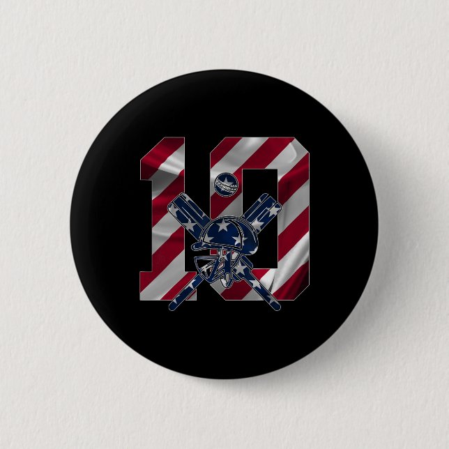 Number 10 Years Cricket 10th Birthday 2  Inch Round Button (Front)