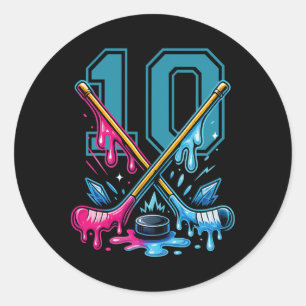 Number 10 Years Ice Cream Drip Hockey 10th Birthda Classic Round Sticker