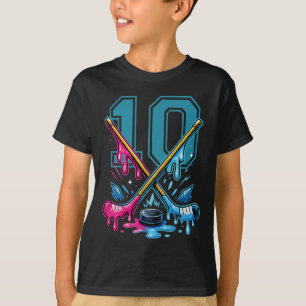 Number 10 Years Ice Cream Drip Hockey 10th Birthda T-Shirt