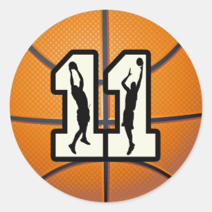 Number 11 Basketball and Players Classic Round Sticker
