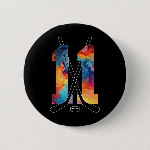 Number 11 Years Ice Hockey 11th Birthday _1 2 Inch Round Button