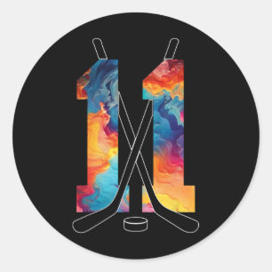 Number 11 Years Ice Hockey 11th Birthday _1  Classic Round Sticker