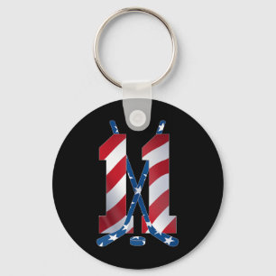 Number 11 Years Ice Hockey 11th Birthday Keychain