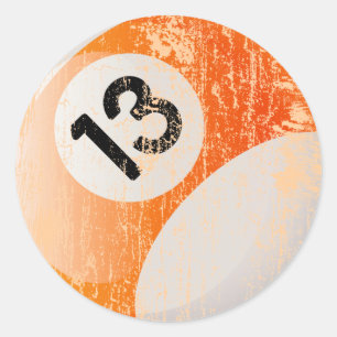 NUMBER 13 BILLIARDS BALL - AGED AND ERODED CLASSIC ROUND STICKER