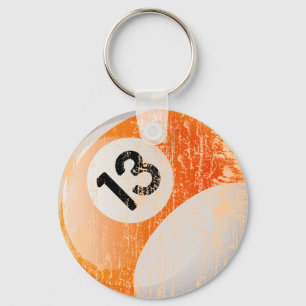 NUMBER 13 BILLIARDS BALL - AGED AND ERODED KEYCHAIN