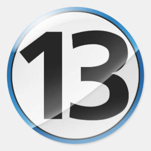 Number 13 blue sticker