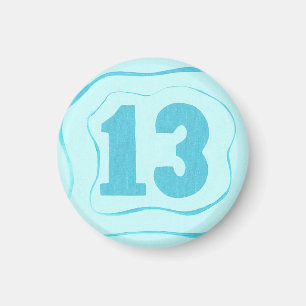 Number 13 magnet with aqua blue ripples