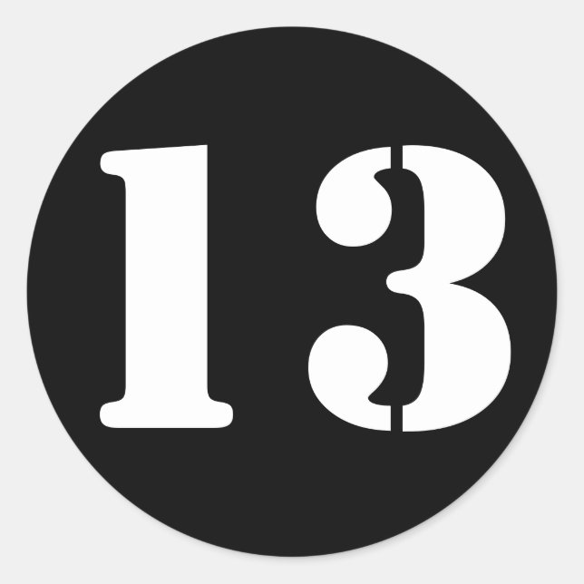 Number 13 Thirteen Black Stencil Numbers by Janz Classic Round Sticker (Front)