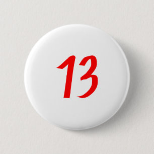 Number 13 thirteen red colour 2 inch round button