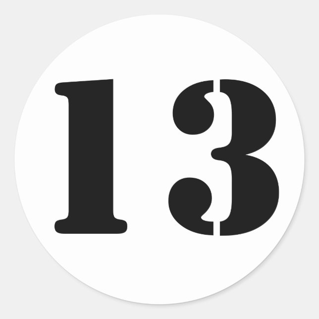 Number 13 Thirteen White Stencil Numbers by Janz Classic Round Sticker (Front)
