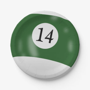 Number 14 billiard ball paper plate