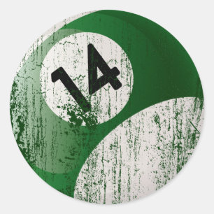 NUMBER 14 BILLIARDS BALL - ERODED STYLE CLASSIC ROUND STICKER