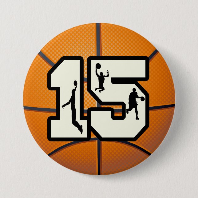 Number 15 Basketball and Players 3 Inch Round Button (Front)