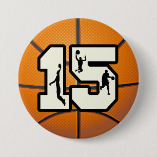 Number 15 Basketball and Players 3 Inch Round Button