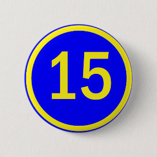 number 15 in a circle 2 inch round button
