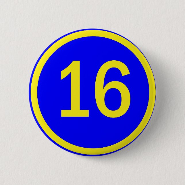 number 16 in a circle 2 inch round button (Front)
