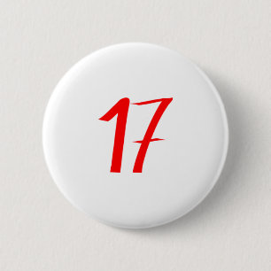 Number 17 seventeen red colour 2 inch round button