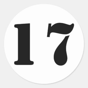 Number 17 Seventeen White Stencil Numbers by Janz Classic Round Sticker