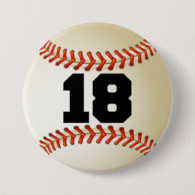 Number 18 Baseball 3 Inch Round Button (Front)