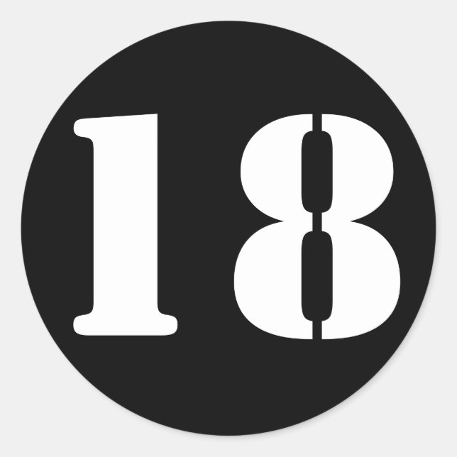 Number 18 Eighteen Black Stencil Numbers by Janz Classic Round Sticker (Front)