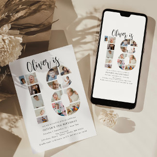 Number 18 Photo Co|lage 18th Birthday Party Invitation
