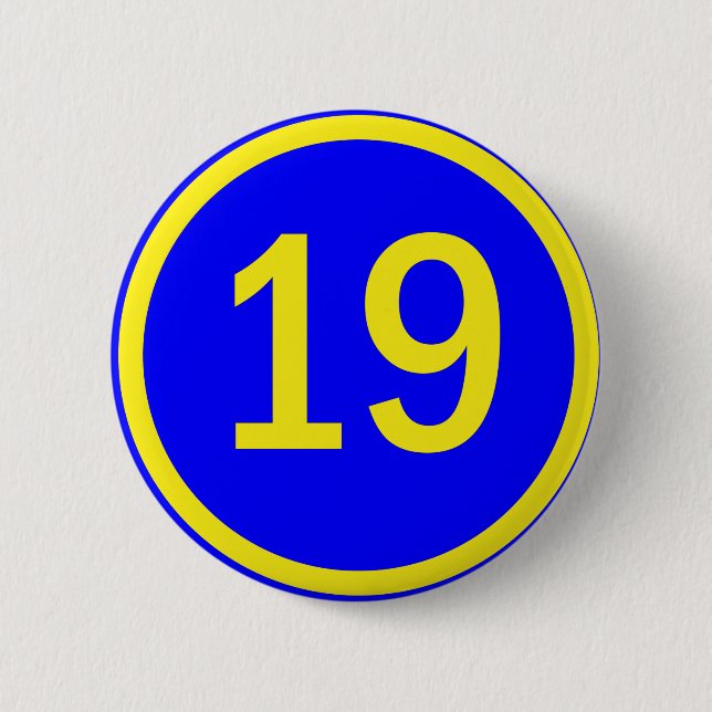 number 19 in a circle 2 inch round button (Front)