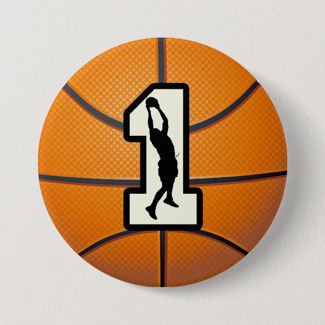 Number 1 Basketball and Player 3 Inch Round Button (Front)