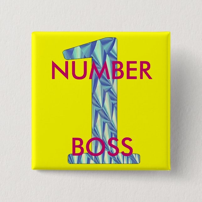 Number 1 Boss-Pin 2 Inch Square Button (Front)